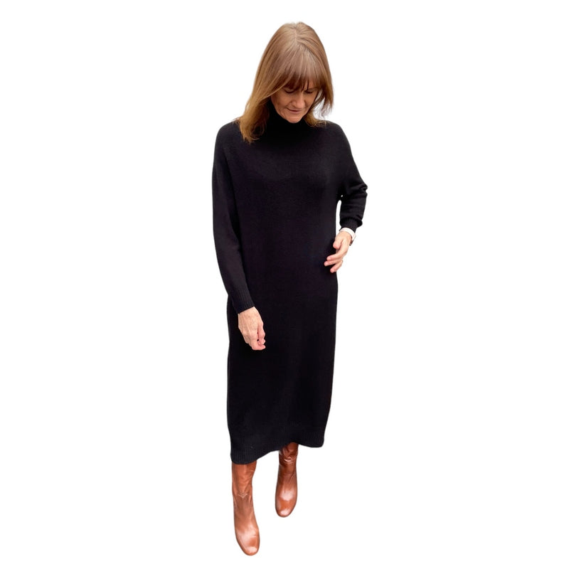 Amazing Woman Paige Polo Neck Long Dress Black on model front