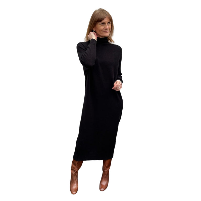 Amazing Woman Paige Polo Neck Long Dress Black on model front 2