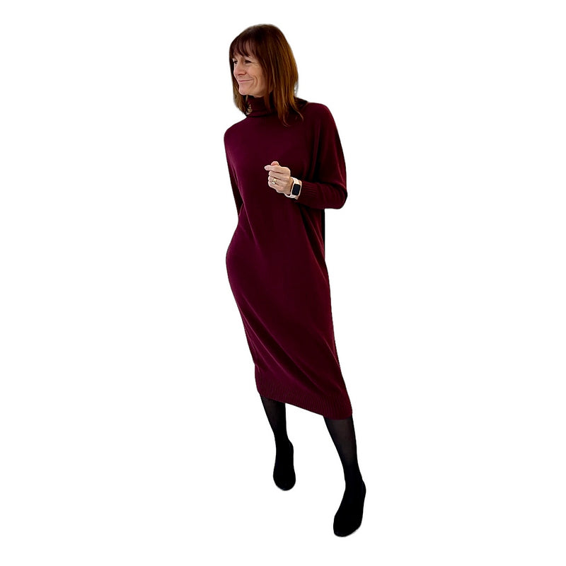 Amazing Woman Paige Polo Neck Long Dress Mulberry on model front 1