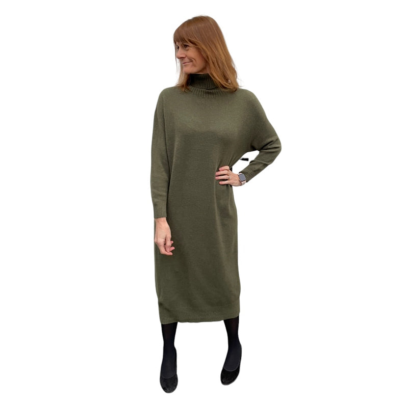 Amazing Woman Paige Polo Neck Long Dress Olive Musch on model front