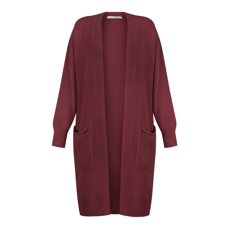 Amazing Woman Purdy Long Two Pocket Cardi Mulberry Purple front