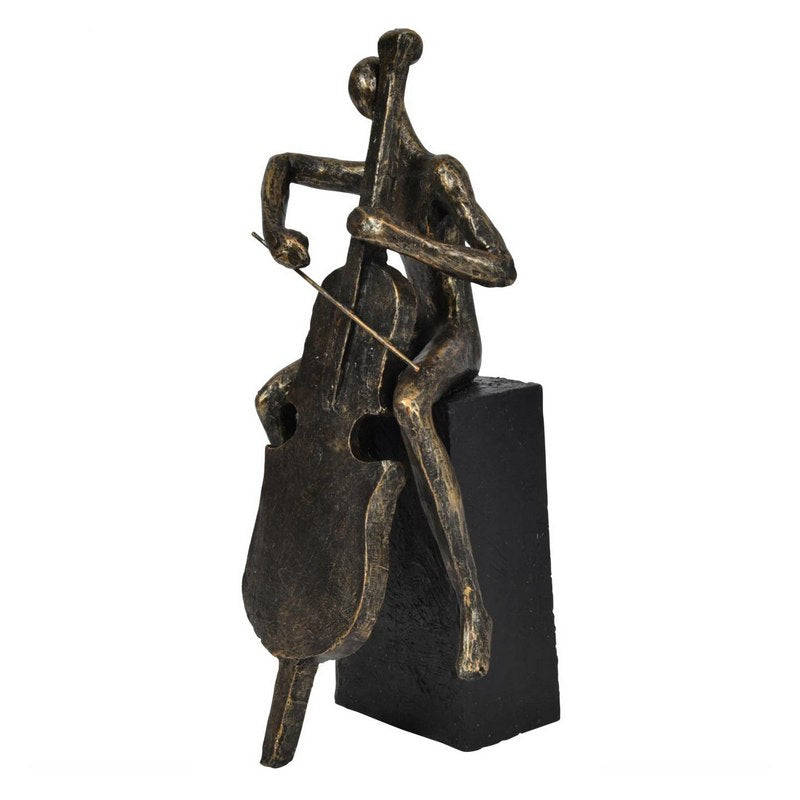 Antique Bronze Finish Cellist on Block Sculpture 704186 side
