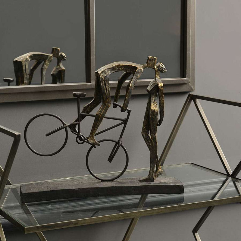 Antique Bronze Kissing Couple On Bike Sculpture lifestyle