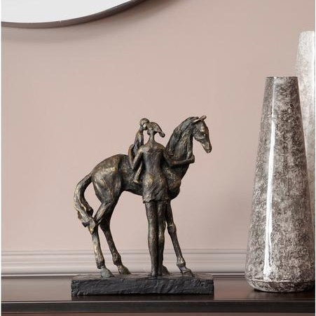 Antique Bronze Mother And Child On Horse Sculpture 702569 back