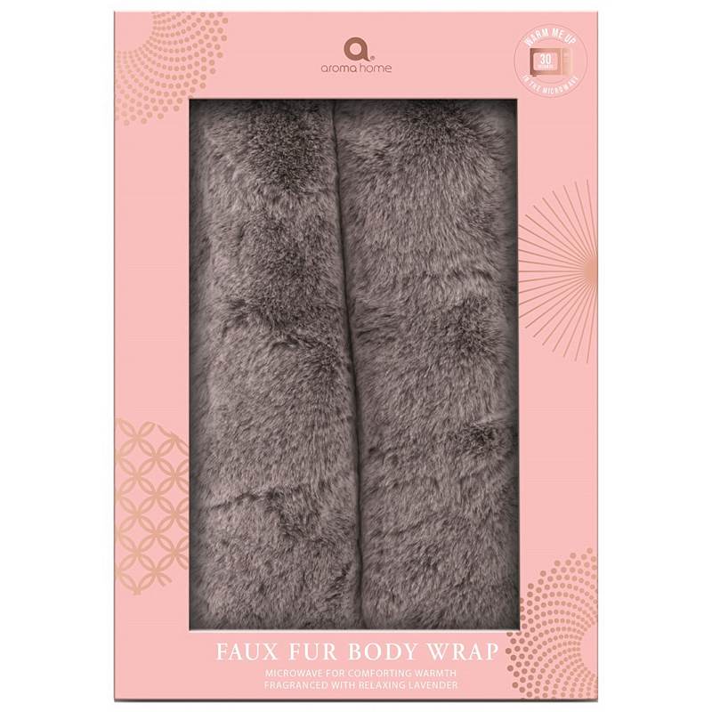 Aroma Home Microwaveable Faux Fur Body Wrap Grey BW-18-014 in box