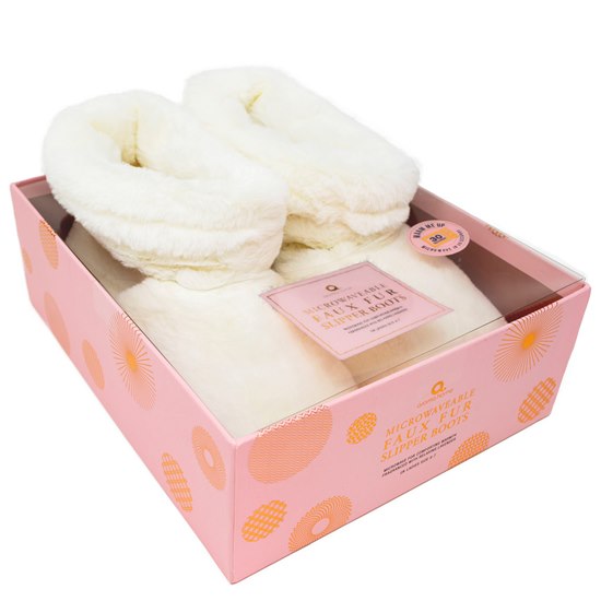 Aroma Home Microwaveable Faux Fur Slipper Boots Cream SS-18-001 in box