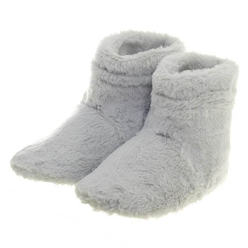 Microwaveable Faux Fur Slipper Boots Grey