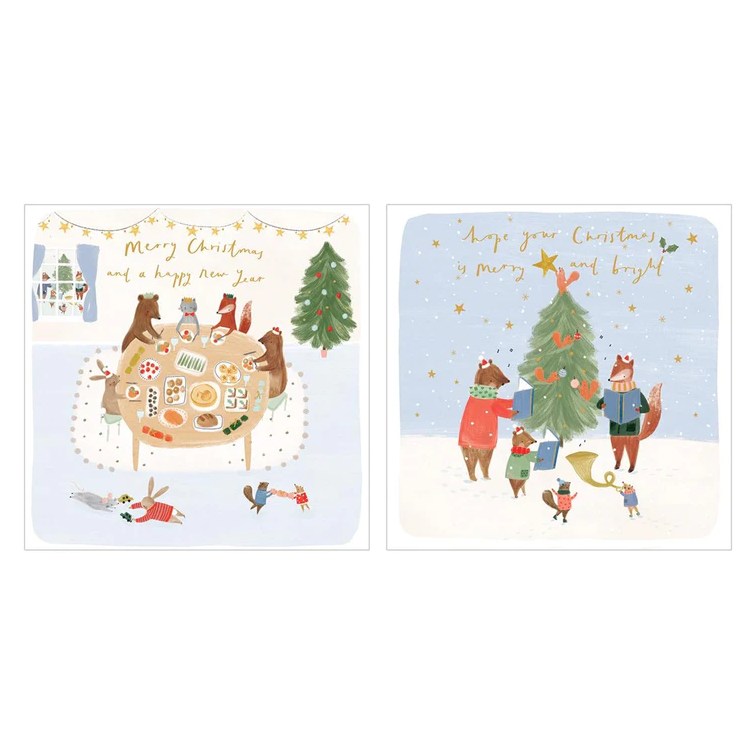 Art File Charity Christmas Cards 10 Pack Cosy Animals Christmas Gathering WAX94 designs