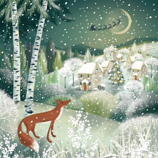 Art File Charity Christmas Cards Fox & Snowy Village 6 pack XP352 front