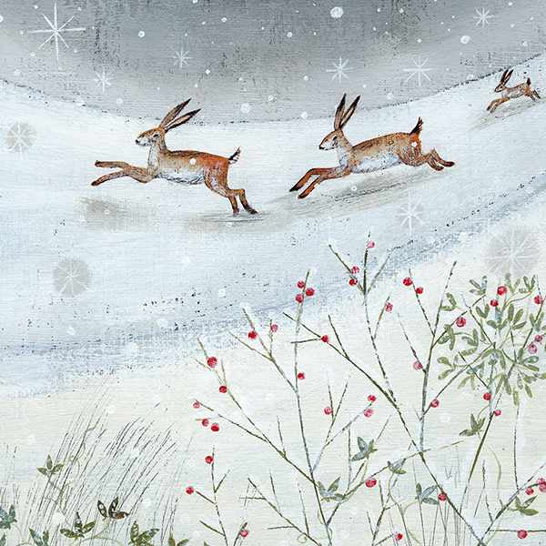 Charity Christmas Cards Hares in Snow 6 pack