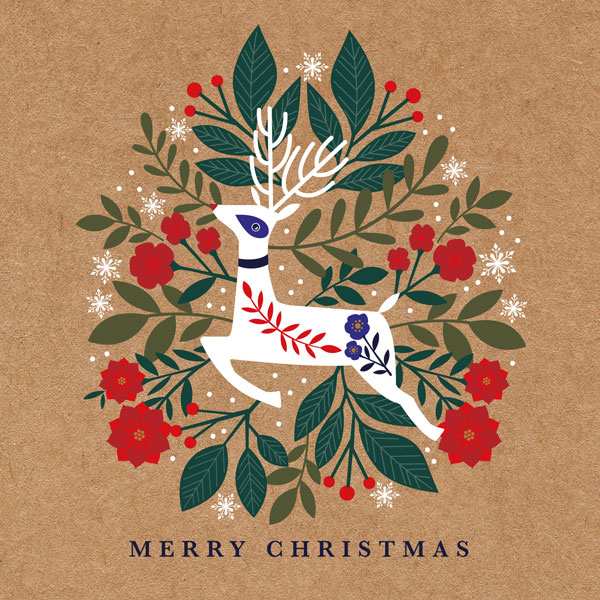 Art File Charity Christmas Cards White Deer Kraft 6 pack XP358 front
