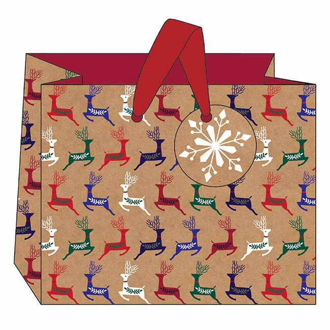Art File Christmas Gift Bag Landscape Reindeer Kraft GBX192 front
