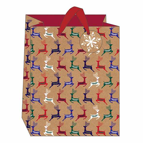 Art File Christmas Gift Bag Large Reindeer Kraft GBX190 front