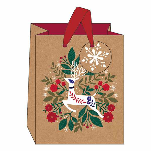 Art File Christmas Gift Bag Medium Reindeer Kraft GBX191 front