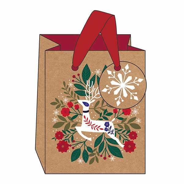 Art File Christmas Gift Bag Small Reindeer Kraft GBX193 front