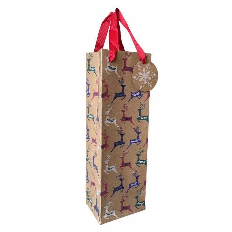 Art File Gift Bag Kraft Reindeer Bottle angled