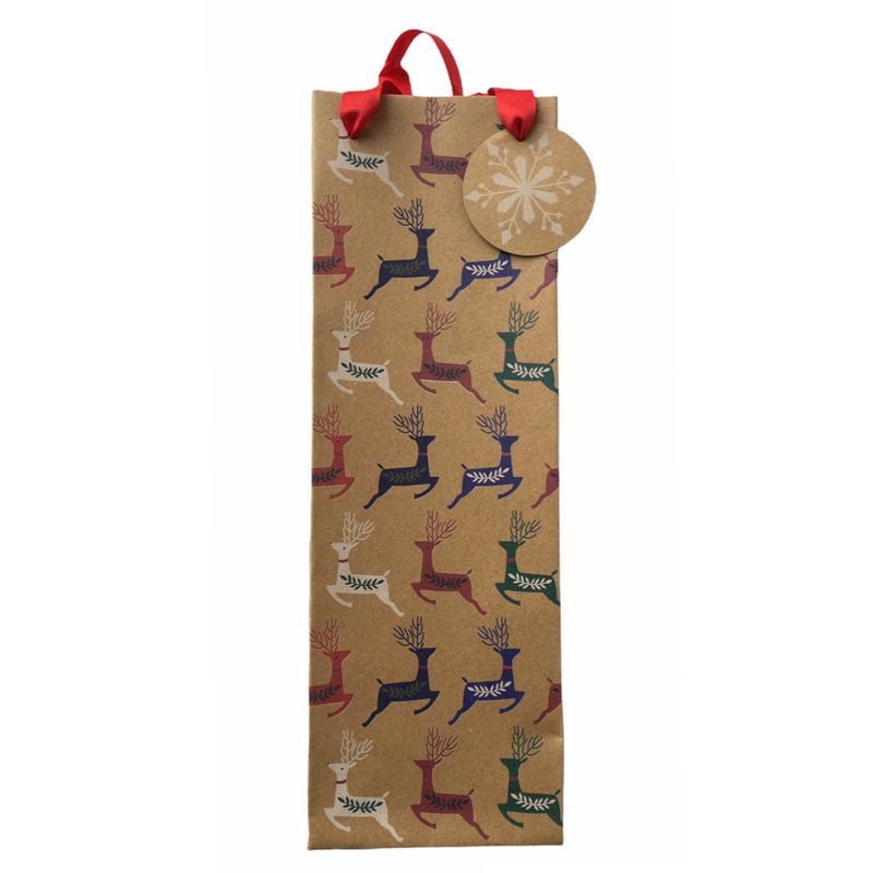 Art File Gift Bag Kraft Reindeer Bottle front