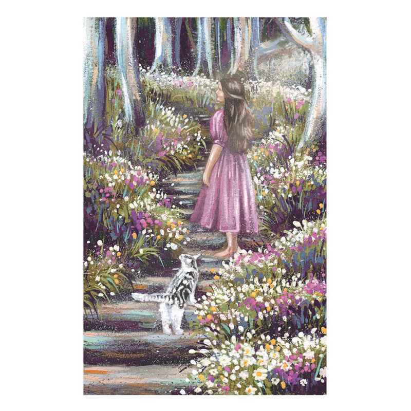 Art File Greetings Card Girl & Cat In Woodland ES11A front