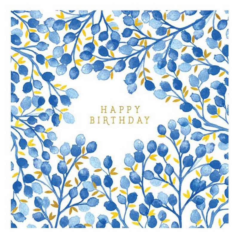 Art File Greetings Card Happy Birthday Blue Foliage PH23A front