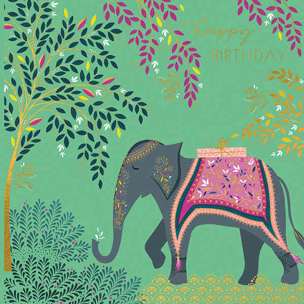Art File Greetings Card Happy Birthday Elephant & Trees SAM119