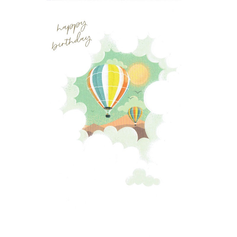 Art File Greetings Card Happy Birthday Hot Air Balloons ME08A front