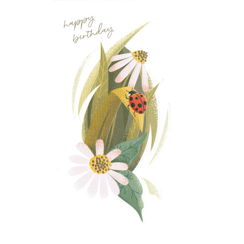 Art File Greetings Card Ladybird and Flowers Happy Birthday ME02A front