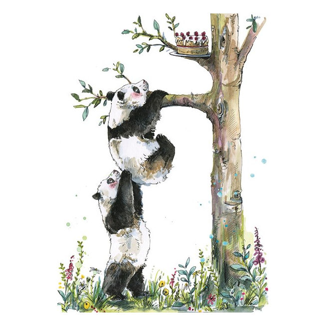 Art File Greetings Card Pandas Tree & Cake TA04a front