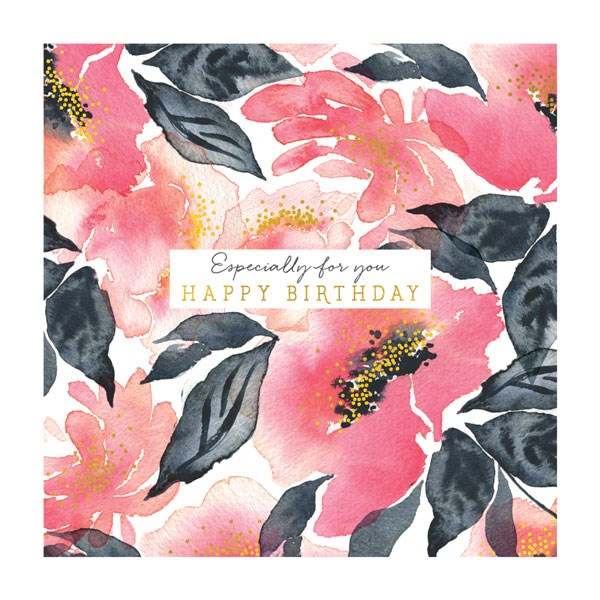 Happy Birthday Pink Watercolour Flower Card