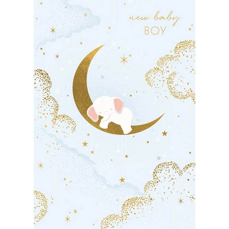 Art File New Baby Boy Elephant on Moon Card