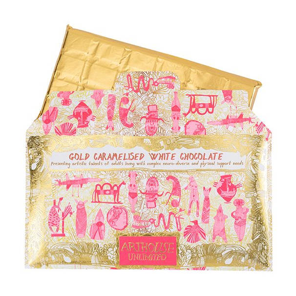 ArtHouse Unlimited Gold Caramelised White Chocolate Bar CHOC060 open