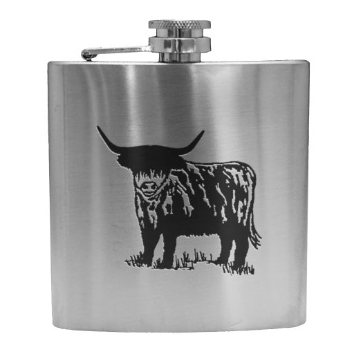 Art Pewter Hip Flask Stainless Steel Engraved Highland Cow 6oz HF6HC main