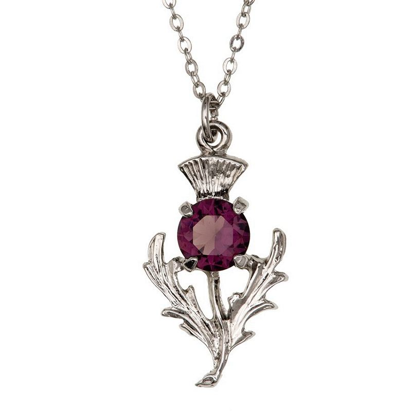 Art Pewter Scottish Thistle & Amethyst Pendant Necklace 80