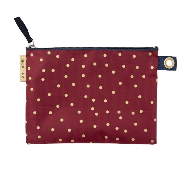 ArteBene Cosmetics Bag Burgundy with Gold Dots 240629 front