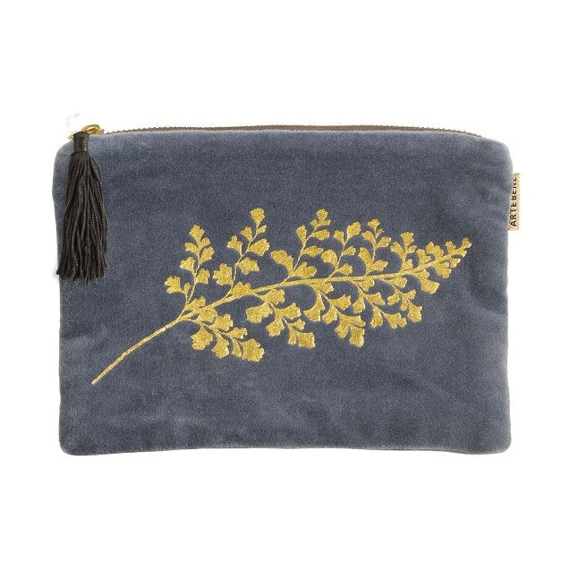 ArteBene Cosmetics Bag Navy Velvet Golden Leaves 240956 front