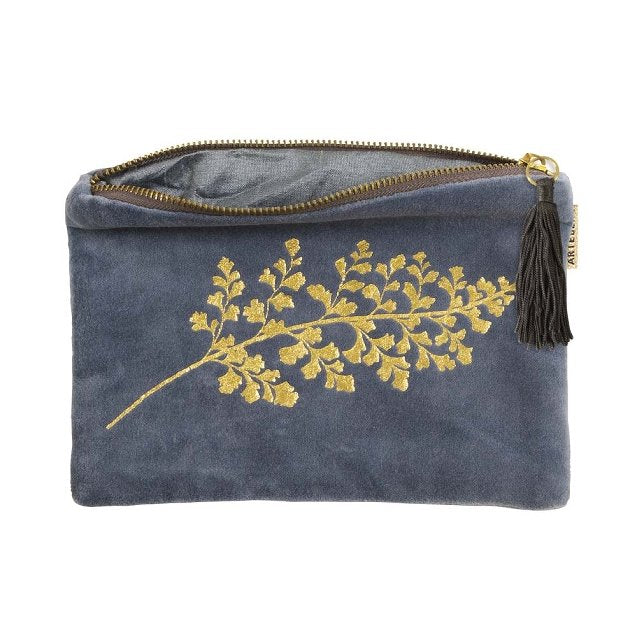 ArteBene Cosmetics Bag Navy Velvet Golden Leaves 240956 open