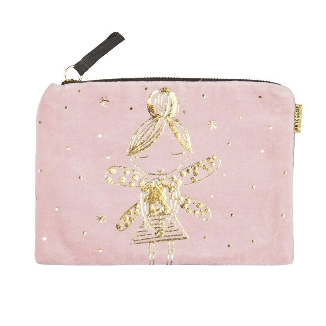 ArteBene Cosmetics Bag Pink Velvet Gold Fairy 240685 front
