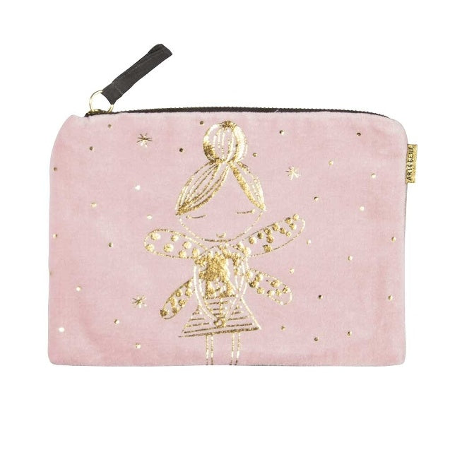 ArteBene Cosmetics Bag Pink Velvet Gold Fairy 240685 front
