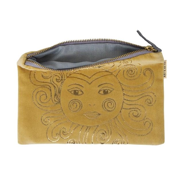 ArteBene Cosmetics Bag Yellow Velvet Golden Sun 241030 open