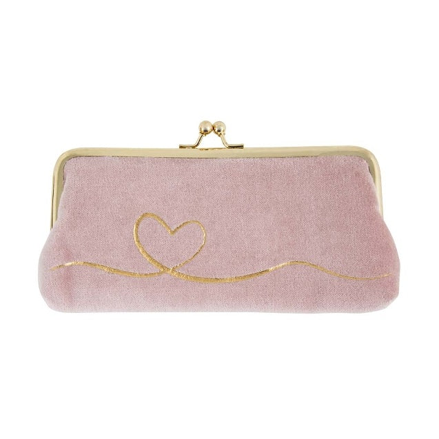 ArteBene Cosmetics Clip Bag Pink Velvet Gold Heart 241071 front