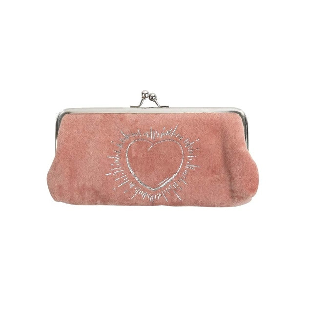 ArteBene Cosmetics Clip Bag Pink Velvet Silver Heart 241041 front
