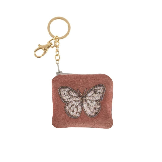 ArteBene Keyring Velvet Purse Pink Bead Butterfly 210463 main