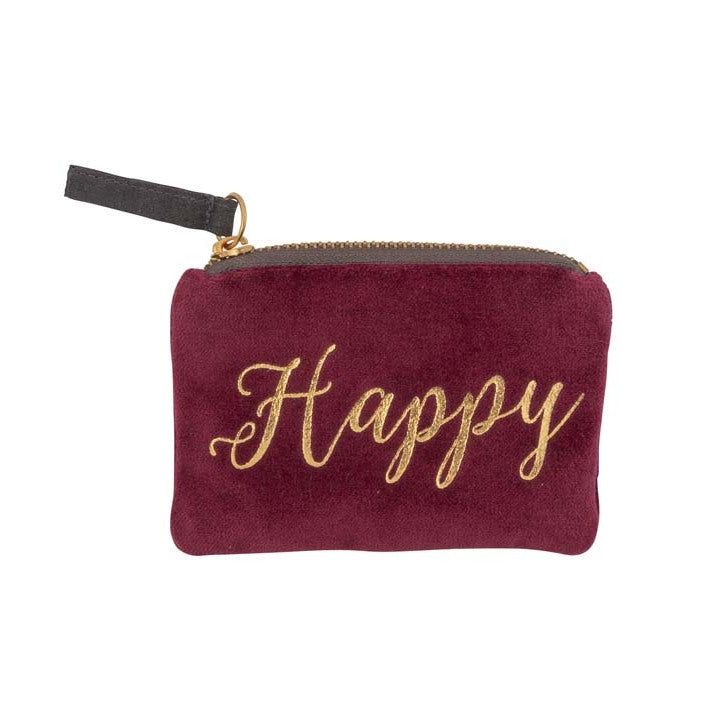 ArteBene Velvet Zip Coin Purse Burgundy Happy 240797 front