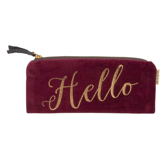 Artebene Velvet Pouch Burgundy with Gold Hello 240774 front