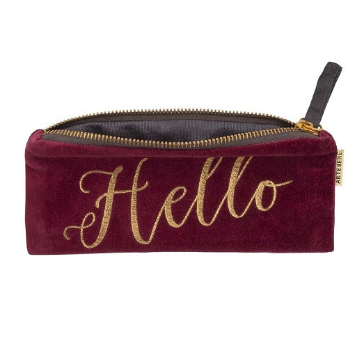 Artebene Velvet Pouch Burgundy with Gold Hello 240774 open