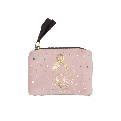 Artebene Velvet Zip Purse Pink with Gold Fairy 240662 front