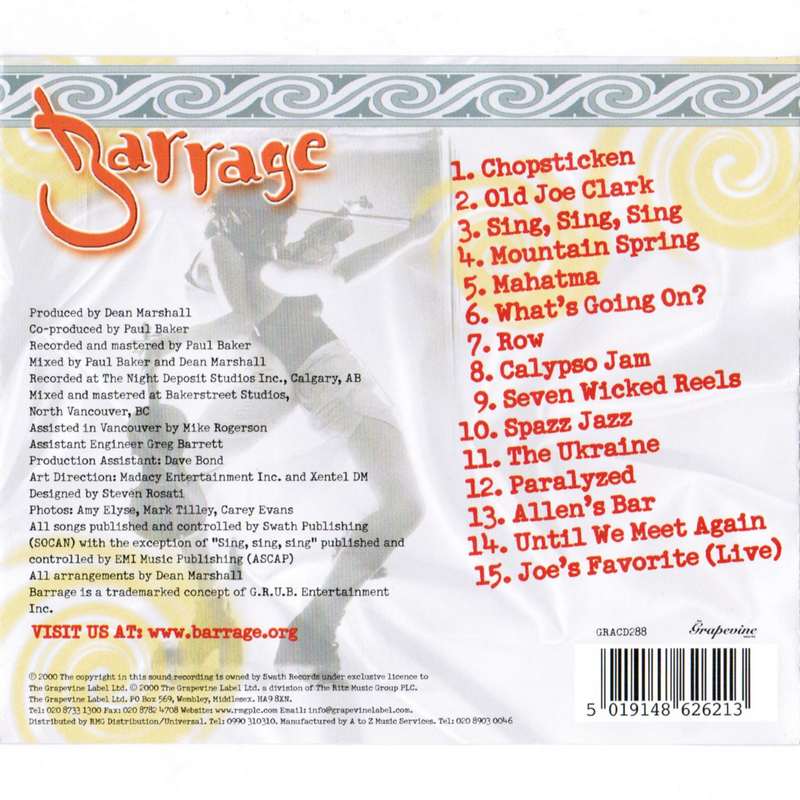 Barrage GRACD288 CD inlay track list