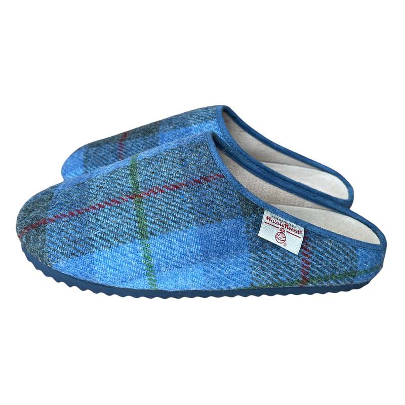 Bedroom Athletics Archie Denim Blue Harris Tweed Slipper Clog 211-255-187-991 pair