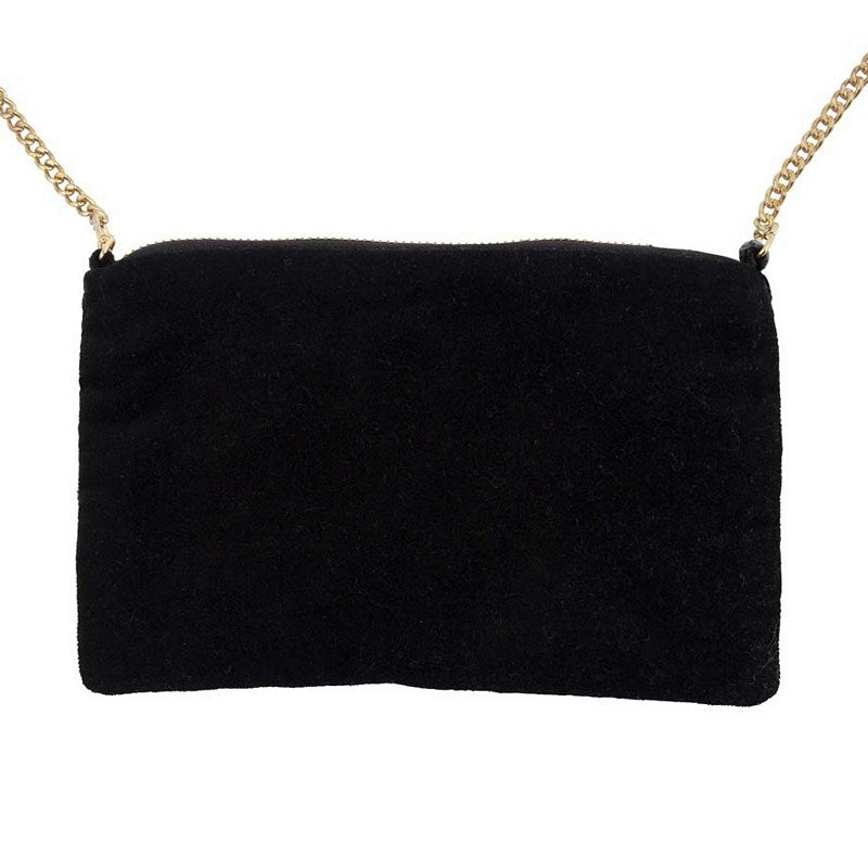 Black Velvet Clutch Bag with Beaded Leaves 240951 back