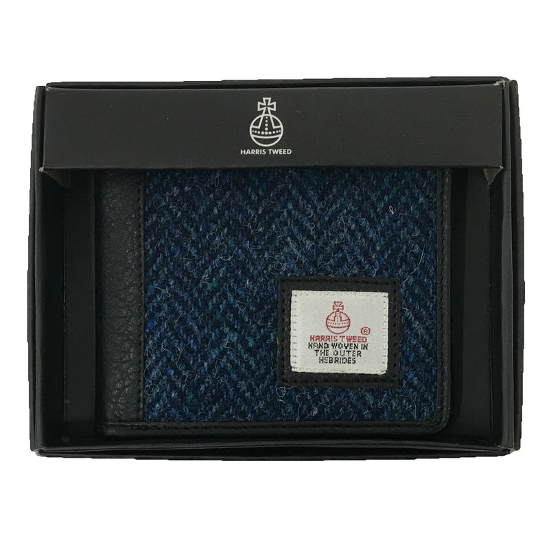 Bifold Wallet Blue Harris Tweed in box