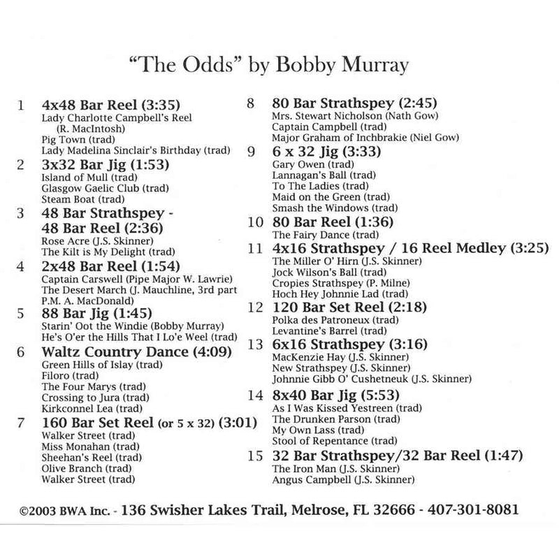 Bobby Murray - The Odds Scottish Dance Music CD inlay track list